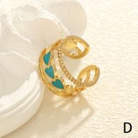 Simple Style Heart Shape Copper Enamel Plating Inlay Zircon 18k Gold Plated Open Rings main image 2