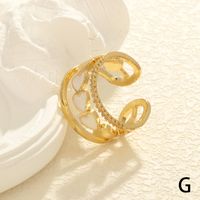 Simple Style Heart Shape Copper Enamel Plating Inlay Zircon 18k Gold Plated Open Rings sku image 3