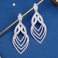1 Pair Elegant Lady Shiny Water Droplets Tassel Rhinestone Drop Earrings main image 1
