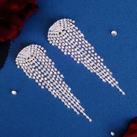 1 Pair Elegant Lady Shiny Water Droplets Tassel Rhinestone Drop Earrings main image 2
