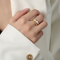 Simple Style Mountain Titanium Steel Enamel Plating 18k Gold Plated Open Rings sku image 8