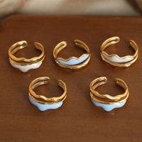Simple Style Mountain Titanium Steel Enamel Plating 18k Gold Plated Open Rings main image 1