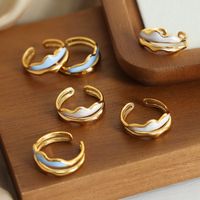 Simple Style Mountain Titanium Steel Enamel Plating 18k Gold Plated Open Rings main image 6