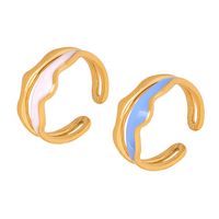 Simple Style Mountain Titanium Steel Enamel Plating 18k Gold Plated Open Rings main image 9