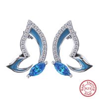 1 Pair Simple Style Butterfly Epoxy Plating Inlay Sterling Silver Zircon 14k Gold Plated White Gold Plated Ear Studs main image 8