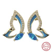 1 Pair Simple Style Butterfly Epoxy Plating Inlay Sterling Silver Zircon 14k Gold Plated White Gold Plated Ear Studs main image 6