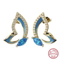1 Pair Simple Style Butterfly Epoxy Plating Inlay Sterling Silver Zircon 14k Gold Plated White Gold Plated Ear Studs main image 7
