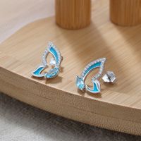 1 Pair Simple Style Butterfly Epoxy Plating Inlay Sterling Silver Zircon 14k Gold Plated White Gold Plated Ear Studs main image 1