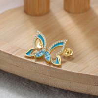 1 Pair Simple Style Butterfly Epoxy Plating Inlay Sterling Silver Zircon 14k Gold Plated White Gold Plated Ear Studs main image 5