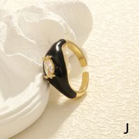 Sweet Horse Eye Copper Enamel Plating Inlay Zircon 18k Gold Plated Open Rings sku image 10