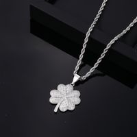 Hip-Hop Retro Four Leaf Clover 304 Stainless Steel Copper Plating Inlay Rhinestones Zircon K Gold Plated Rhodium Plated Unisex Pendant Necklace main image 7