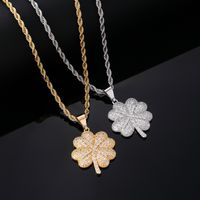 Hip-Hop Retro Four Leaf Clover 304 Stainless Steel Copper Plating Inlay Rhinestones Zircon K Gold Plated Rhodium Plated Unisex Pendant Necklace main image 1