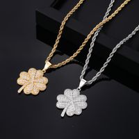 Hip-Hop Retro Four Leaf Clover 304 Stainless Steel Copper Plating Inlay Rhinestones Zircon K Gold Plated Rhodium Plated Unisex Pendant Necklace main image 8