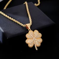 Hip-Hop Retro Four Leaf Clover 304 Stainless Steel Copper Plating Inlay Rhinestones Zircon K Gold Plated Rhodium Plated Unisex Pendant Necklace main image 5