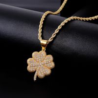 Hip-Hop Retro Four Leaf Clover 304 Stainless Steel Copper Plating Inlay Rhinestones Zircon K Gold Plated Rhodium Plated Unisex Pendant Necklace main image 4
