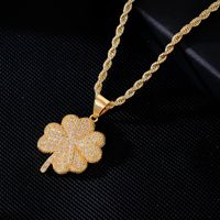 Hip-Hop Retro Four Leaf Clover 304 Stainless Steel Copper Plating Inlay Rhinestones Zircon K Gold Plated Rhodium Plated Unisex Pendant Necklace main image 2