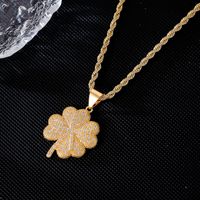 Hip-Hop Retro Four Leaf Clover 304 Stainless Steel Copper Plating Inlay Rhinestones Zircon K Gold Plated Rhodium Plated Unisex Pendant Necklace main image 3