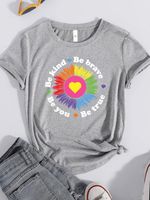 Women's T-shirt Short Sleeve T-shirts Printing Casual Sunflower Letter Heart Shape main image 3