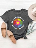Women's T-shirt Short Sleeve T-shirts Printing Casual Sunflower Letter Heart Shape main image 1