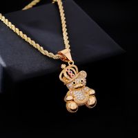 IG Style Hip-Hop Little Bear Crown 304 Stainless Steel Copper Plating Inlay Rhinestones Zircon Unisex Pendant Necklace main image 5