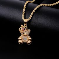 IG Style Hip-Hop Little Bear Crown 304 Stainless Steel Copper Plating Inlay Rhinestones Zircon Unisex Pendant Necklace main image 1