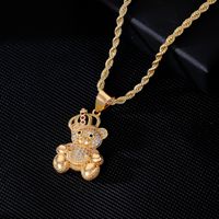 IG Style Hip-Hop Little Bear Crown 304 Stainless Steel Copper Plating Inlay Rhinestones Zircon Unisex Pendant Necklace main image 4