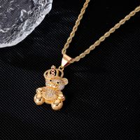 IG Style Hip-Hop Little Bear Crown 304 Stainless Steel Copper Plating Inlay Rhinestones Zircon Unisex Pendant Necklace main image 3