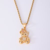 IG Style Hip-Hop Little Bear Crown 304 Stainless Steel Copper Plating Inlay Rhinestones Zircon Unisex Pendant Necklace main image 2