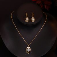 Simple Style Hand Of Fatima Copper Plating Inlay Zircon 18k Gold Plated Earrings Necklace Jewelry Set main image 5