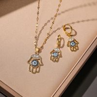 Simple Style Hand Of Fatima Copper Plating Inlay Zircon 18k Gold Plated Earrings Necklace Jewelry Set sku image 3