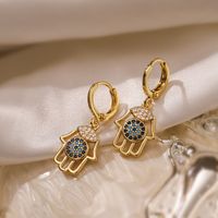 Simple Style Hand Of Fatima Copper Plating Inlay Zircon 18k Gold Plated Earrings Necklace Jewelry Set sku image 1