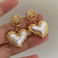 1 Pair Vintage Style Heart Shape Plating Inlay Alloy Artificial Pearls Drop Earrings main image 1