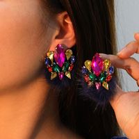 1 Paire Style Vintage Bloc De Couleur Placage Incruster Alliage Strass Boucles D'oreilles main image 1