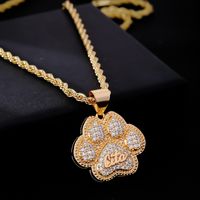 Cute Hip-Hop Paw Print Stainless Steel Titanium Steel Plating Inlay Rhinestones Zircon K Gold Plated Unisex Pendant Necklace main image 1