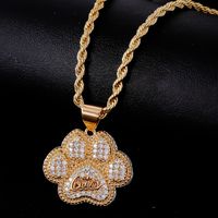 Cute Hip-Hop Paw Print Stainless Steel Titanium Steel Plating Inlay Rhinestones Zircon K Gold Plated Unisex Pendant Necklace main image 3