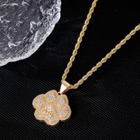 Cute Hip-Hop Paw Print Stainless Steel Titanium Steel Plating Inlay Rhinestones Zircon K Gold Plated Unisex Pendant Necklace main image 4