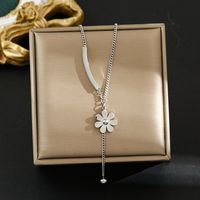 Titanium Steel Simple Style Plating Inlay Heart Shape Flower Zircon Pendant Necklace sku image 81