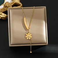 Titanium Steel Simple Style Plating Inlay Heart Shape Flower Zircon Pendant Necklace sku image 100