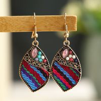 1 Pair Ethnic Style Round Cloth Metal Plating Inlay Artificial Gemstones Women's Drop Earrings sku image 8