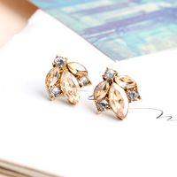 1 Pair Elegant Leaves Plating Inlay Alloy Crystal Rhinestones Gold Plated Ear Studs sku image 4