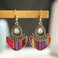 1 Pair Ethnic Style Round Cloth Metal Plating Inlay Artificial Gemstones Women's Drop Earrings sku image 12