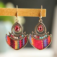 1 Pair Ethnic Style Round Cloth Metal Plating Inlay Artificial Gemstones Women's Drop Earrings sku image 9