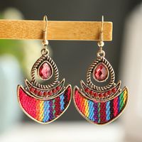 1 Pair Ethnic Style Round Cloth Metal Plating Inlay Artificial Gemstones Women's Drop Earrings sku image 10