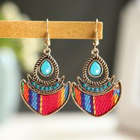 1 Pair Ethnic Style Round Cloth Metal Plating Inlay Artificial Gemstones Women's Drop Earrings sku image 11