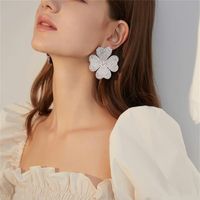 1 Pair Casual Retro Flower Plating Inlay Alloy Rhinestones Silver Plated Ear Studs main image 7