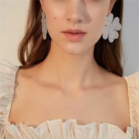 1 Pair Casual Retro Flower Plating Inlay Alloy Rhinestones Silver Plated Ear Studs main image 9