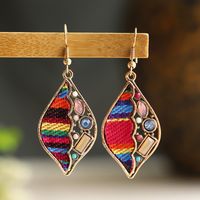 1 Pair Ethnic Style Round Cloth Metal Plating Inlay Artificial Gemstones Women's Drop Earrings sku image 14