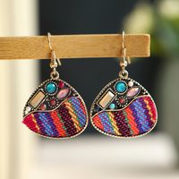 1 Pair Ethnic Style Round Cloth Metal Plating Inlay Artificial Gemstones Women's Drop Earrings sku image 19