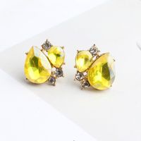 1 Pair Elegant Leaves Water Droplets Plating Inlay Alloy Crystal Rhinestones Gold Plated Ear Studs main image 4