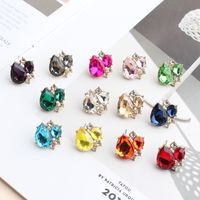 1 Pair Elegant Leaves Water Droplets Plating Inlay Alloy Crystal Rhinestones Gold Plated Ear Studs main image 1